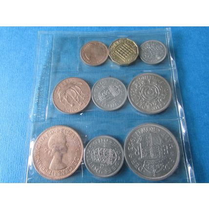 1953 QUEEN ELIZABETH II CORONATION SET OF NINE COINS SEALED IN PLASTIC (5)