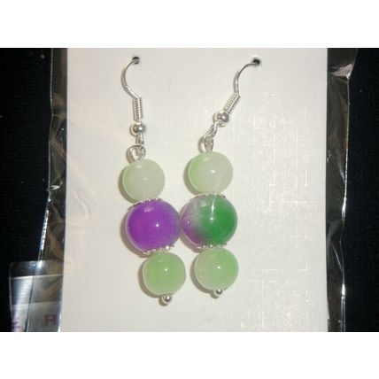Attractive blended green purple and green crystal glass short drop earrings