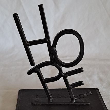 Metal HOPE Christmas STOCKING HANGER Mantel Sitter Holder Hook Black