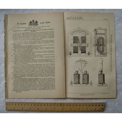 1890 Patent No. 16,653 measuring electric currents, Stanley Currie, Philadelphia