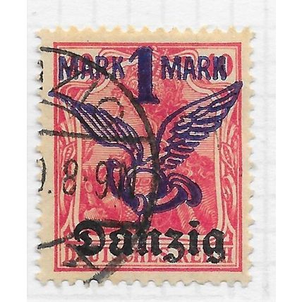 DANZIG 1920 AIR AIRMAIL PLANE 1M Mi 52 OVERPRINTED USED