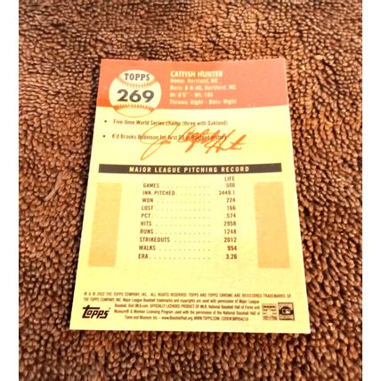 2022 Topps Chrome # 269 Catfish Hunter Refractor NM-MT Or Better