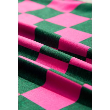 Rose Checkered Print Side Slit High Waist Midi Skirt