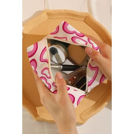 Pink Valentines Fashion Heart Printed Canvas Cosmetic Bag