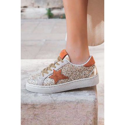 Gold Star Patchwork Sequined Lace-up Sneakers