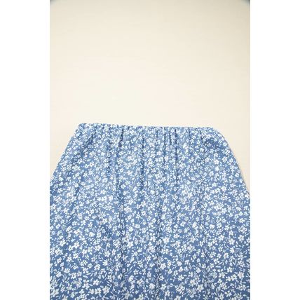 Sky Blue Boho Floral High Waist Long Skirt with Side Split
