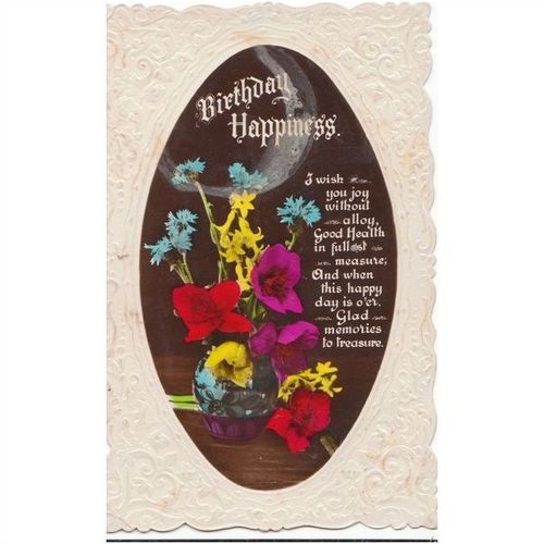 Verse & Vase With Flowers Birthday Happiness Birthday Greetings Postcard GRE1056