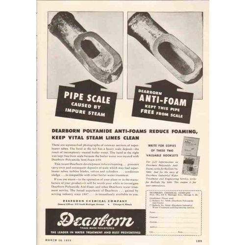 dearborn chemical company 1950 pipe scale anti-foam steam vintage ad