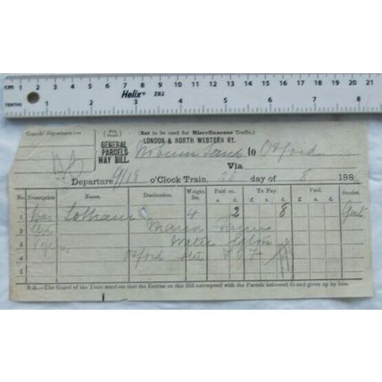 1886 London & North Western General Parcels Waybill Woburn Sands to Oxford