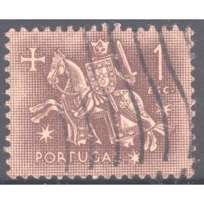 Portugal 1953 - 1e carmine brown/rose - Medieval Knight - used 3