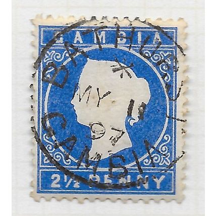 GAMBIA 1886 CLASSIC TWO PENCE HALF PENNY WMK CA USED SG27 27 SG