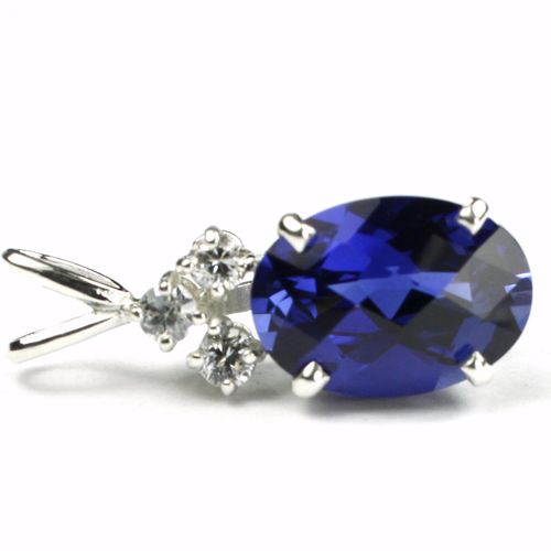 Created Blue Sapphire, 925 Sterling Silver Pendant, SP043