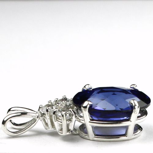 Created Blue Sapphire, 925 Sterling Silver Pendant, SP043