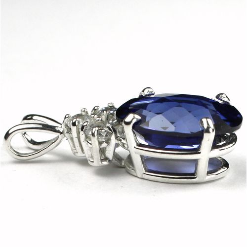 Created Blue Sapphire, 925 Sterling Silver Pendant, SP043