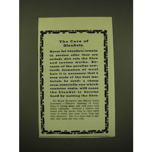1902 Ivory Soap Ad - The care of blankets