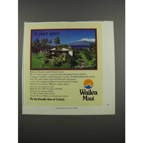 1983 Wailea Maui Tourism Ad - A Place Apart