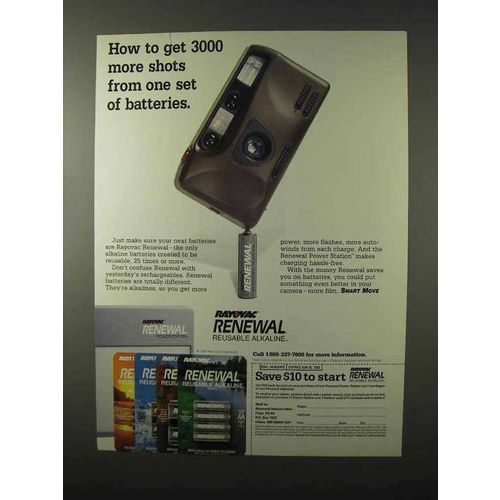 1995 Rayovac Renewal Rechargeable Batteries Ad - More Shots