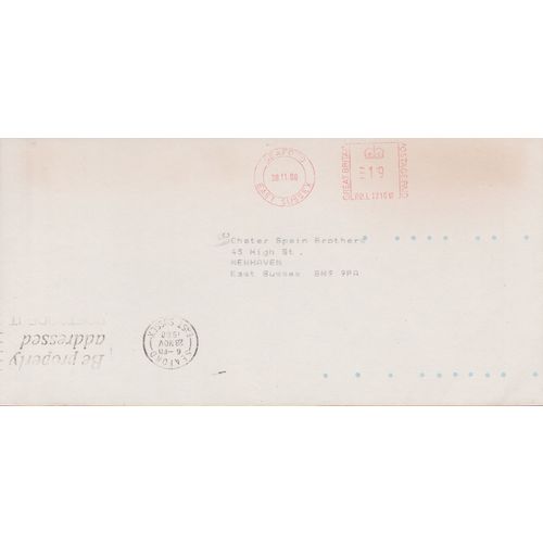 GB 1988 cover post paid but with upside down postmark & Be properly Addressed