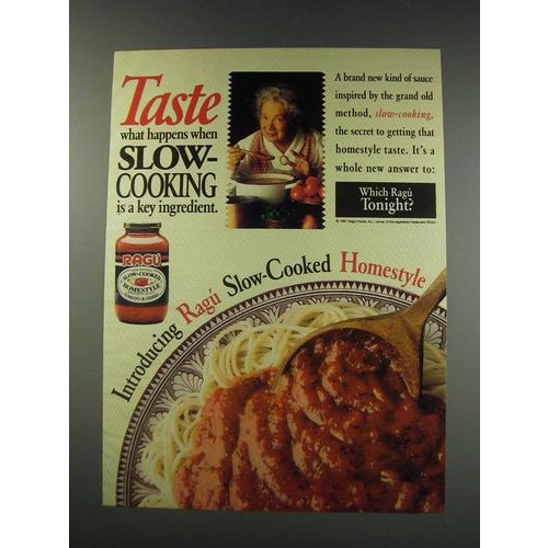 1991 Ragu Slow-Cooked Homestyle Sauce Ad - Taste what happens