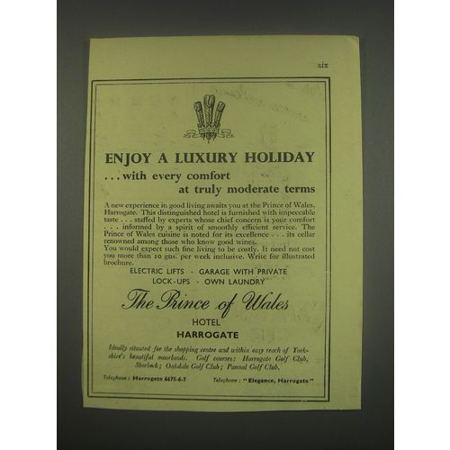 1949 The Prince of Wales Hotel Harrogate Ad - Enjoy a luxury holiday