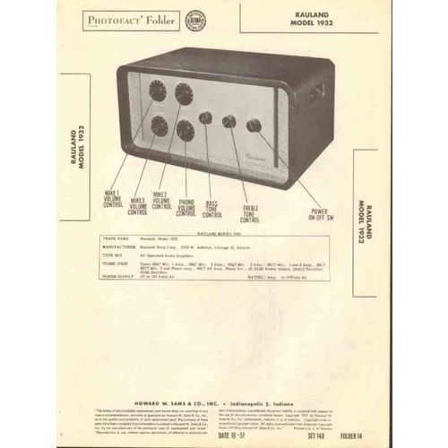RAULAND model 1932 10 tube 4 channel amplifier Sams Photofact manual