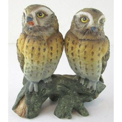 Noritake Germany Two Sitting Owls 6" Bisque Porcelain Figurine