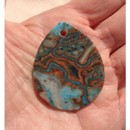 D Blue Crazy Lace Agate Gemstone Tear Drop Flat Back 1.875x1.50 Altar Energy