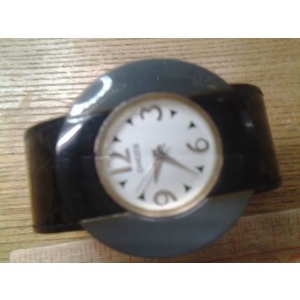 Chico's Black Gray Plastic Leather Cuff Analog Watch 7014