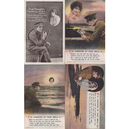 The Sunshine Of Your Smile 4x WW1 Military Songcard Postcard s