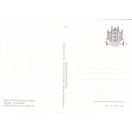 Palma de Mallorca Catedral interior Spain Postcard unused VGC