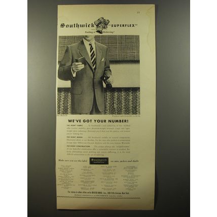 1954 Southwick Bradley Suit Ad - We've got your number
