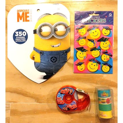 Lot of Assorted Stickers Minions Smileys Cars and Spritz Washi Tape - New