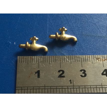 Pair 'Gold' Colour Garden Tap 1:12th Dolls House Miniature