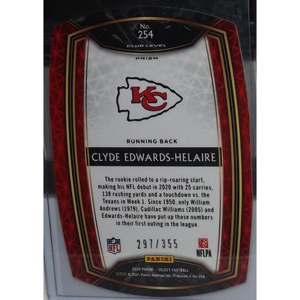 2020 Select CLYDE EDWARDS-HELAIRE (KC Chiefs) Club Maroon Die Cut #254 297/355