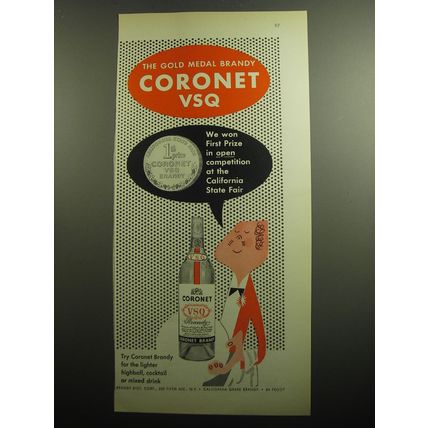 1958 Coronet VSQ Brandy Ad - art by Paul Rand - The Gold Medal Brandy