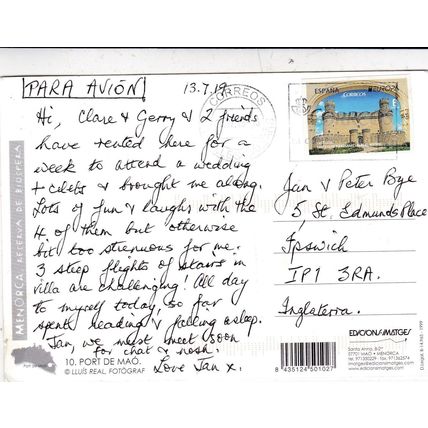 Port de Mao Menorca Spain Postcard posted 2019 creased