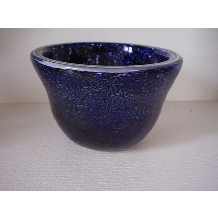 Vintage Pasabahce Cobalt Blue Volcanic Textured Vase Cased Glass Layered Bowl