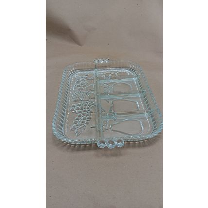 Vintage INDIANA GLASS Crystal Clear Divied Fruit Serving Tray Dish Pear Apple