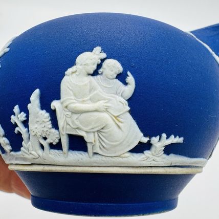 Antique Wedgwood Dipped Blue Pitchers England Jug Creamer Embossed Small