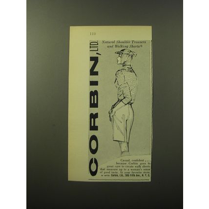 1960 Corbin Natural Shoulder Trousers and Walking Shorts Advertisement