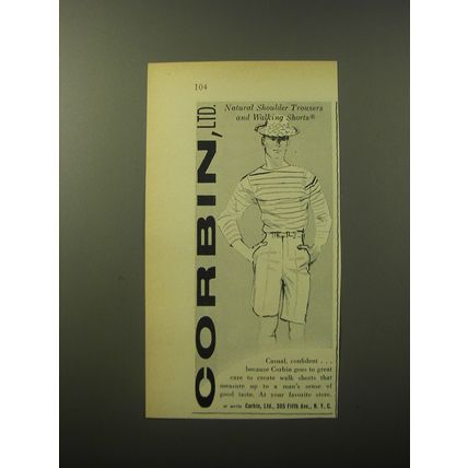 1960 Corbin Natural Shoulder Trousers and Walking Shorts Ad