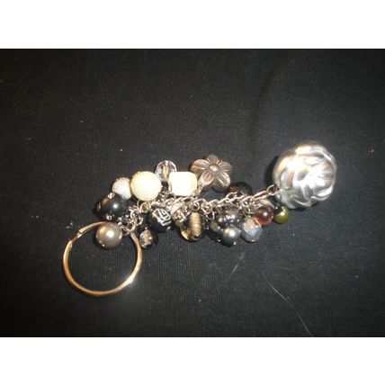 Long silver black grey bag phone charm keyring