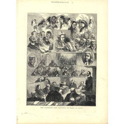 TICHBORNE CASE - SKETCHES OF HEADS IN COURT 1872 George Montbard ENGRAVING