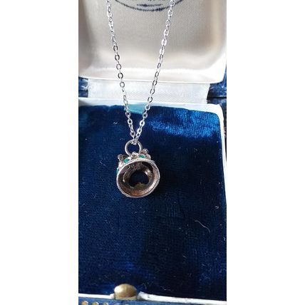 Antique Vintage 1950-s Sterling Silver Queen Crown Pendant on Chain - Hallmarks