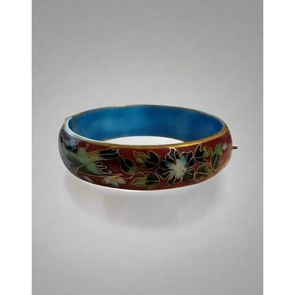 Vintage Red Cloisonné Hinge Bracelet