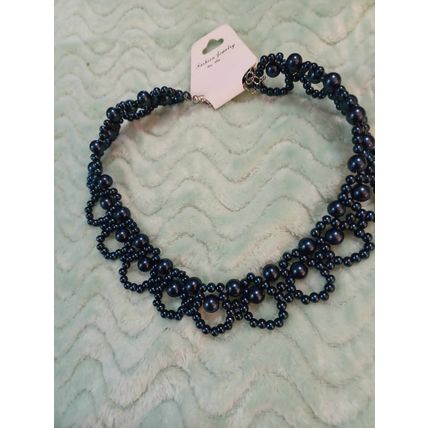 Pearl style bead Dark Blue choker style necklace from Jewellery World