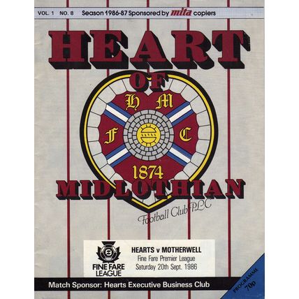 Hearts v Motherwell (Premier League) Saturday 20 September 1986