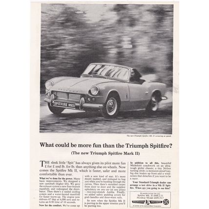 1965 TRIUMPH SPITFIRE MARK 11 MOTOR CAR MAGAZINE ADVERT