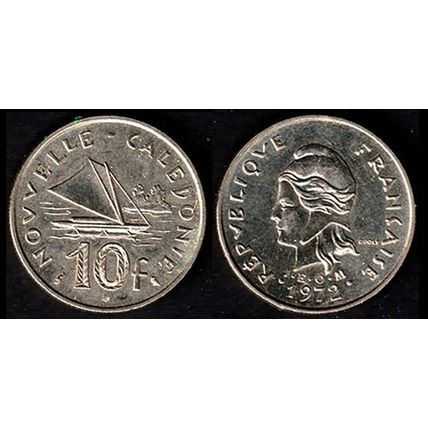 New Caledonia 10f 1972 Piogue and Marianne Used Coin