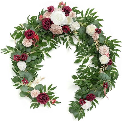 Ling'S Moment Flower Garland - 6FT Eucalyptus & Rose - Sweetheart Table Decor fo